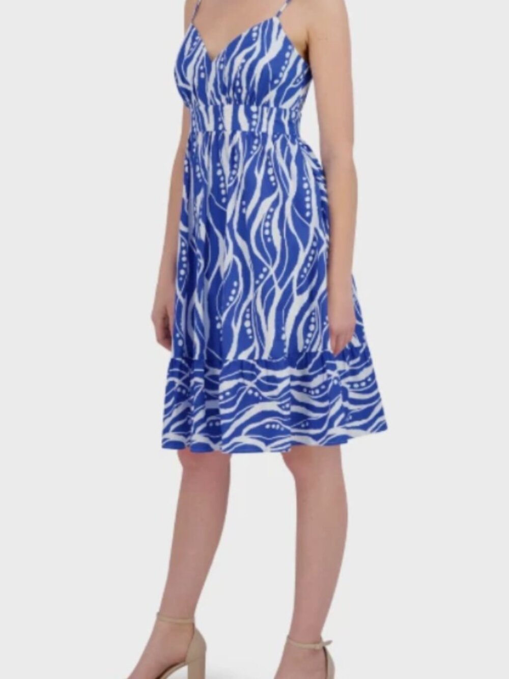 LAUNDRY by SHELLI SEGAL Wave Print Cotton Fit & Flare Sundress NWT- Blue Small